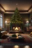 Placeholder: Create a realistic 8k image of a cozy and inviting living room, decked out for a festive Christmas celebration. Envision a smaller room with a more intimate atmosphere, featuring a larger fireplace and an impressive Christmas tree. On one side of the room, there's a grand fireplace radiating a comforting glow with a crackling fire. On the opposite side, a majestic Christmas tree stands tall, adorned with twinkling lights and classic vintage ornaments. The entire room exudes a charming and old-fa