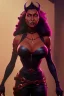 Placeholder: Pam Grier as evil queen in black leather, leather, busty, cleavage, angry, stern look. character design by cory loftis, fenghua zhong, ryohei hase, ismail inceoglu and ruan jia. unreal engine 5, artistic lighting, highly detailed, photorealistic, fantasy