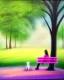 Placeholder: park mystical dream, park bench, man, woman, child, dog, trees, path, bird, sunshine, mystical, fantasy, romanticism, pastel colors, daylight, daytime, acrylic painting, detailed, soft focus,