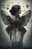 Placeholder: a haunting image of a woman with insect wings protruding from her back as she faces away from us, in despair and pain, her wings that are broken torn and crumbling