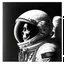 Placeholder: a skull inside an astronaut suit looking at the horizon, semi-realistic, black and white, colorless background, frontal view, drawing