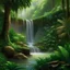Placeholder: "Create a stunning and tranquil depiction of a lush, tropical waterfall. The waterfall should be surrounded by vibrant, lush greenery, with cascading water that glistens in the sunlight. Capture the sense of serenity and majesty in this natural wonder, making it a breathtaking focal point in the scene. Use your artistic talents to emphasize the play of light and shadow on the cascading water and the surrounding vegetation to convey the beauty and tranquility of the scene."