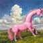 Placeholder: Big pink plastic toy horse.19th painting