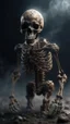 Placeholder: A creature with skull covered with thick layer of corrosion standing in the dark of a nightmare , hyper photorealistic, hyper detailed dark art color, high resolution, fog, octane render, tilt shift, HDRI Environment, all pictures dark gray