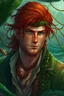 Placeholder: determined wet pirate nereid male with auburn hair and seaweed