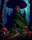 Placeholder: A frightening mushroom forest dungeon with a twisted bramble evil castle in the background