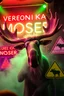 Placeholder: An big female moose with big eyes "Veronika Moser" performing at dance club, her name is "Moser" HAIRY FRUITS EVERYWERE On stage, Green Neon lights and smog, and "VERONIKA MOSER" big sign on the wall, "DU UND ICH UND MOSER" red plate sign, Yellow warning sign with moose
