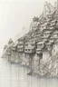 Placeholder: wooden cliffside city with lagoon sketch