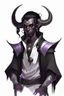 Placeholder: En Young male Black skin black hair tiefling White Wizard with large Black horns with a bit of Purple horns same size going from the front to the back. glowing Silver and White symbols Why don't Silver clothes