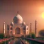 Placeholder: The Taj Mahal, Hindistan, sunset, fantasy art, flying birds, springs, waterfall