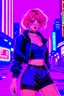 Placeholder: retrowave anime cyberpunk girl, scarlett johanson, furr skirt