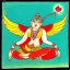 Placeholder: cow with wings holding a lotus and chakra in Indian painting style