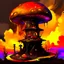 Placeholder: A fantabulous black, yellow, and orange (((mushroom tower house))) erected atop a (geologic pillar), surrounded by the uncanny imaginative ((( swirling skies))), offset by the stark hues of a (neon-tinged nebulous space scape), within. captured by the hand a skilled master painter with a focus on (softly blurred compositions and voluminous lighting).