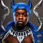 Placeholder: Fantasy, Nigeria rapper olamide badoo as black panther, heroic, award winning, insanely detailed, sunlit, realistic, ocean,acrylic paint, 8k resolution, hdr, trident