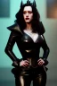 Placeholder: painting of kat dennings as evil queen in black leather pants, , leather, angry, stern look, volumetric lighting, particales,highly detailed,cinematic, deep colours,8, highly detailed, digital painting, artstation, concept art, smooth, sharp focus,