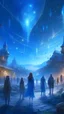 Placeholder: Magical realm, meteorite falling on earth, elvish town, people wearing blue, 4k, digital art