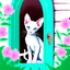 Placeholder: A chocolate point Oriental shorthair siamese kitten peeks out from a heart-shaped opening in a weathered turquoise door,surrounded by delicate pink flowers & green vines.The kitten's large,expressive eyes & soft fur create a charming & whimsical scene.realistic watercolor illustration vampiress, gothic attire, moonlit, alluring grin