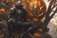 Placeholder: Monarch venom with pumpkin head in nier automata artstyle, halloween them, close picture, fantasy world, intricate details, highly detailed, high details, detailed portrait, masterpiece,ultra detailed, ultra quality