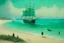 Placeholder: A bluish green beach with a pirate ship painted by Birge Harrison