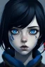 Placeholder: فتاة باردة شعرها اسود عيناها زرقاوتان جادة لديها رقعة عين سوداء