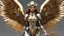 Placeholder: Lady Angel cyborg straddle wings, detailed, intricate,gears cogs cables wires circuits, gold silver chrome copper