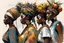 Placeholder: sideview Carne Griffiths, Wadim Kashin, Monge, Pino Daeni, . 6 walking African women carrying fruit baskets on their head sin Africa of a sunset scene within the composition, , Carne Griffiths' detailed ink work with and Njideka Akunyili's concept of perfect form, captured in a highly detailed digital painting, smooth textures, sharp focus, greyscale palette