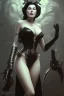 Placeholder: Ava Gardner as evil queen in black leather, busty, cleavage, curvy, angry, stern look. character design by cory loftis, fenghua zhong, ryohei hase, ismail inceoglu and ruan jia. unreal engine 5, artistic lighting, highly detailed, photorealistic, fantasy