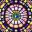 Placeholder: circular stained glass window, colorful light iridescent shines through the stained glass window of butterfly, dramatic lighting on white background