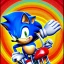 Placeholder: Sonic the hedgehog riding a motorcycle across a rainbow, gay pride