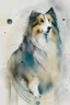 Placeholder: Abstract wet watercolour of a rough collie, ink lines, interlinked circles,