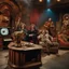 Placeholder: Nightmare TV studio shot, hypnotic, obsessive, beast, ultra realistic furnitures, odd, dynamic, very excited people, hypermaximalist figures, light, 1970's, sinister, Oz, ornate, 4k, photorealism, details of their skin very accurate