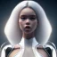 Placeholder: 3d female, muscular, white leotard, black hair, cute big circular reflective eyes, open mouth, thin waist, Pixar studio movie style, unreal engine cinematic smooth, intricate detail, cinematic, wide angle, full body