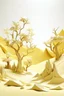 Placeholder: An ivory yellow arid desert with dry trees designed in Japanese origami painted by Zhang Lu