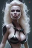 Placeholder: Pamela Anderson as evil queen in black leather, leather, busty, cleavage, angry, stern look. character design by cory loftis, fenghua zhong, ryohei hase, ismail inceoglu and ruan jia. unreal engine 5, artistic lighting, highly detailed, photorealistic, fantasy.