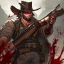 Placeholder: Portrait, bearded, Gunslinger, Cowboy, cowboy hat, serious face, Blood Splatter
