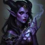 Placeholder: drow elf woman, sorceress, enchantress, dark hair, purple skin, digital art, dark fantasy