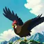 Placeholder: cartoon rooster speaking loudly with its head raised and its neck stretched to the sky