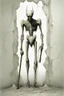 Placeholder: The full body of a man holding a bat , all in white color coming out a broken wall, decayed and rotting with grotesque proportions and imagery. surreal horror, biomechanical design, by hr giger and beksinski