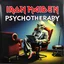 Placeholder: heavy metal albumn cover for "IRON MAIDEN" titles "PSYCHOTHERAPY" based specifically on artist Derek Riggs design and style. Album cover features name of band in iconic Iron Maiden font and is of Iron Maiden's leering rictus faced mascot Eddie who is dressed as a psychologist sitting cross-legged in a leather chair next to a therapist's couch holding a clipboard.