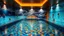 Placeholder: Superb pictorial multicoloured mosaic floor, walls with pictures of bathers and swimmers, swimming pool, water feature, relaxation, luxury, dream world, calm beauty, symmetry, fantasy world, magic, beautiful composition, exquisite detail, 135mm lens, adjust perspective, chiaroscuro, dynamic lighting