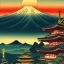 Placeholder: Ukiyo-e Style , mount fuji, sun set