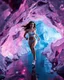 Placeholder: make a video pretty crystal cave covered with jewells and CIFI jewell lights and 3d recursive cubic and sphere base pearls and a beautiful fashion model lady with cute,curvy hair,makeup, in pretty sports suit is running inside cave ,dynamic camera fallow her inside cave capturing full body, dynamic lights.