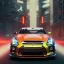 Placeholder: Nissan GT-R, red, orange, yellow, green, blue, purple, masterpiece, expert, 8K, hyperrealism, sharp focus, cinematic lighting, cyberpunk, cityscape