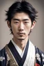 Placeholder: Young 20 year old japanese man, stubble on face, wearing traditional samurai clothing, anime