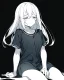 Placeholder: numb, sad, black and white, anime girl sitting with full black background