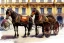 Placeholder: A fiacre landauer carriage with two lightbrown horses is standing in front of the Hofburg, Vienna. Aquarell