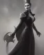 Placeholder: old evil queen in black leather gown, femme fatale, volouptous, busty, cleavage, angry, emperious, 8k resolution concept art portrait by Greg Rutkowski,