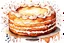 Placeholder: paint-splattered watercolor painting of a full round brown plain cake without icing or cream , no decoration on a bright white background