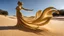 Placeholder: dancing statue of a wind-blown sand lady (made of sandstone):1.7; amazing reflections, circular swoosh, dynamic, cinematic, dramatic, cam in motion, swirl dynamics, deep low angle, summer heat, vivid sand and chartreuse colors, bright tone, sharp shadows, black outlines, immersed in motion