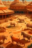 Placeholder: A tannish orange colored arena grounds with animals painted by Zosan